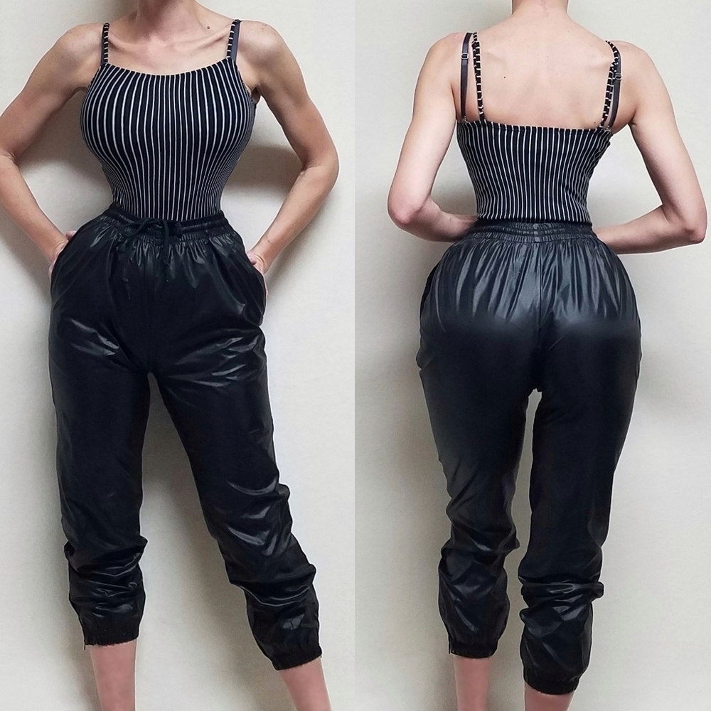 Rare Vintage 90s SJB Sport Black Waterproof High Rise Jogger Parachute Pants S